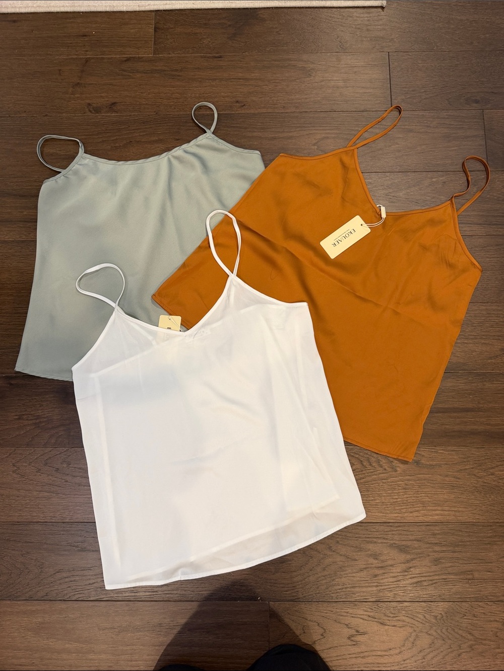 Slip Satin Cami Tank Top Set of 3 - White, Sage, and Rust Medium - C19-012